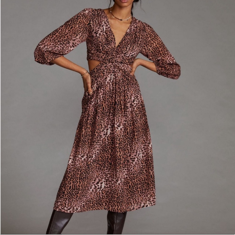 Ranna Gill Leopard Print Midi Dress